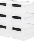 Heavy Duty Clear Plastic Storage Bins With Lids 6 Pack 4 Quart Polypropylene stacked containers for home organization.