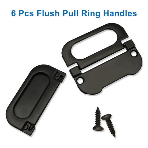 Flush Pull Ring Handles Set Of 6 Zinc Alloy Recessed Cabinet Pulls Black No Snag Hidden Drawer Handles For Drawers, Dressers And Furniture