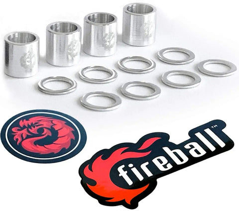 Fireball dragon spacers and washers from Reds Bearings 608 Set For Skateboards, Longboards, Scooters And Spinners with stickers
