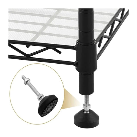Four Piece Universal Adjustable Furniture Leveling Feet With Heavy Duty Swivel Base And Screw Thread Glides M8 M10 M12 Set showing adjustable mount and rubber pad.