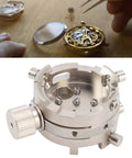 Pro Grade Stainless Steel Watch Movement Base Holder For Repairs And Adjustments Heavy Duty Fixation Tool with screws and brass columns.