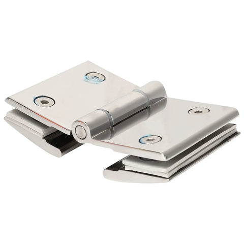 Rock Solid Double Sided Hinge For Frameless Glass Shower Door Stainless Steel Flat Polished Finish detailed view.