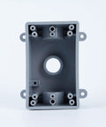 Weatherproof Electrical Junction Box With Adapters DIY Friendly Half Inch Or Three Quarter Inch Gray Indoor Outdoor Single Gang Two Pack Durable Outdoor Wiring Enclosure With Pre Drilled Mounting Holes front view