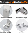 Four images of Workhorse Six Pack 3 Inch Thickened 304 Stainless Steel U Clip Pipe Brackets showcasing design, material, and features.