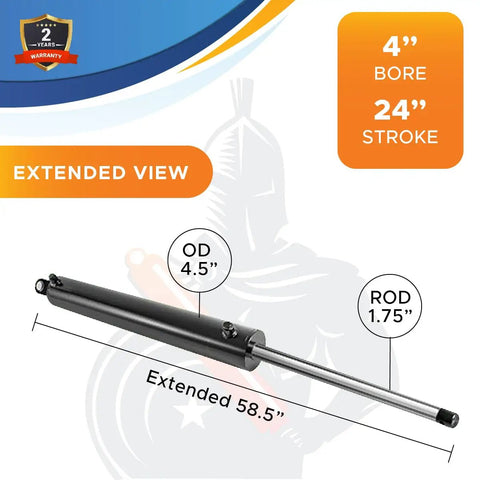 Extended view of Heavy Duty 4x24 Hydraulic Log Splitter Cylinder With 4 Inch Bore And 24 Inch Stroke, 1.75 Inch Rod, Welded Double Acting