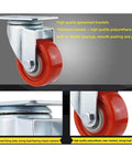 4 Pack Hella Tough Heavy Duty Caster Wheels With Dual Locking Brakes M12x30mm Bolt Thread showing galvanized brackets and red polyurethane wheel.