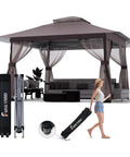 13x13 Outdoor Gazebo With Mosquito Netting And Double Roof Pop Up Canopy Tent On Wheels With Wheeled Carry Bag for backyard