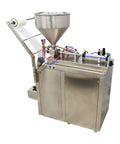 Heavy Duty Automatic Liquid And Paste Filler With Digital Controls For Hassle Free Small Batch Commercial Packaging Of Oils Vinegars Creams And Drinks 110V, stainless steel design with funnel.