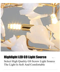 Close-up of Nordic Romantic Ginkgo Leaf Pendant Lamp for Dining Room Vintage Chandelier showcasing LED G9 light source.