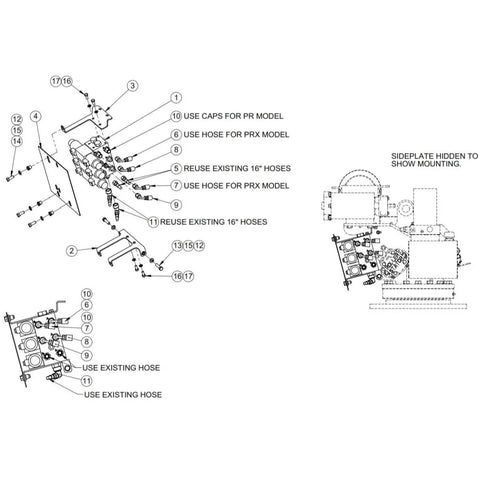 Auto Crane Kit HYD Valve Retrofit 3203 exploded diagram showing hoses, fittings, and mounting plate