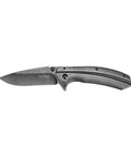 Filter Frame Lock Knife In Stainless Steel With A 3.25 Inch BlackWash Drop Point Blade For Everyday Carry Durable Steel Handle Easy One Hand Open Perfect For New Collectors And Everyday Use displaying closed blade view.