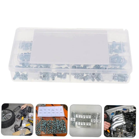 Hydraulic Grease Nipples And Fittings Kit - 260-Piece Metric And Imperial Assortment for Lubricating Bearings, storage box included