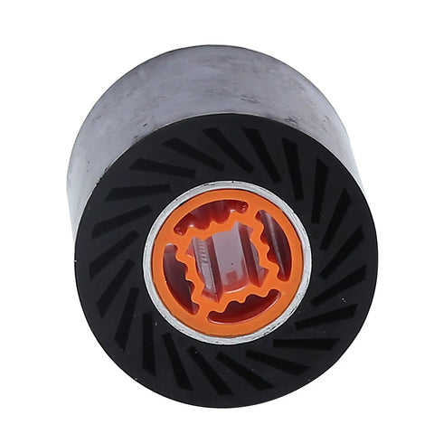 Rubber Aluminum Core Polishing Wheel For Wire Drawing Machine, black and orange, used for burnishing metal wires efficiently.