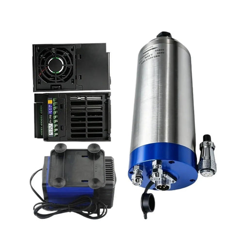 Pro Shop 2.2KW Round Water Cooled Spindle Motor Paired With 400Hertz Vfd Inverter For 220Volt Cnc Routers And Mills close-up view.