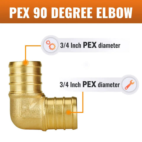 3/4 Inch PEX Elbow Fittings Pack 10 Pcs Lead Free Brass 90 Degree Elbows ASTM F1807 NSF ANSI 61 Certified Durable DIY Friendly Plumbing