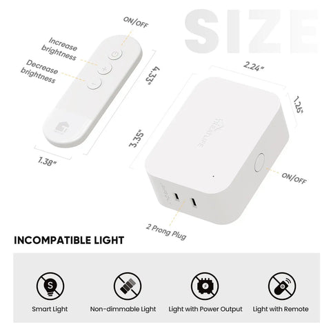 2 In 1 Dimmer Plug With Remote No Smart Features, Wireless Control Outlet With Up To 100 Ft Range, Plug In Dimmer Switch