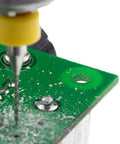 Drilling a printed circuit board with 10Pcs PCB Drill Bits Set Spiral Flute Carbide 0.3mm for precision work on CNC Dremel.