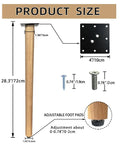 Product size illustration for Straight Up Solid 28 Inch Rubber Wood Table Legs Built Tough As Nails For Dining Tables and more.