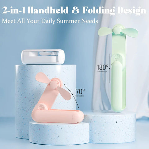 2 In 1 Portable Handheld Fan USB Rechargeable Personal Mini Fan With 8 To 15 Hours Run Time Battery Operated Foldable Pocket Size