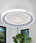 Bladeless Ceiling Fan With LED Lights And Remote 20 Inch Low Profile Flush Mount in a room with windows and plant