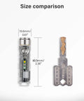Aurora A8 4th Gen USB C Keychain Flashlight Rechargeable Tiny But Mighty Pocket Light shown beside a key for size comparison.
