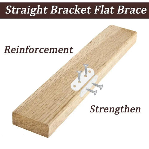 DIY Furniture Fix Kit White Metal Flat Brackets For Tables And Chairs 20 Plates with screws on wooden plank for reinforcement