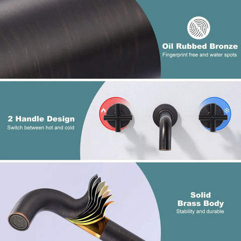 Oil Rubbed Bronze Wall Mount Bathroom Faucet With Two Handle Vanity, 360 Degree Rotating Spout, durable finish detail