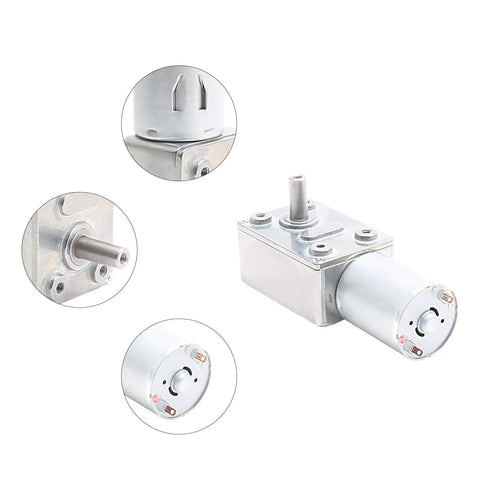 12V 30RPM High Torque DC Worm Gear Motor for DIY Robots and Tiny Projects, featuring small 6mm shaft and 14mm length.