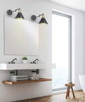 Adjustable Swing Arm Wall Sconce With Plug In Cord And On Off Switch Industrial Bronze Black Finish in modern bathroom