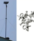 Three Way Guy Wire Ring Kit With 100 Ft Wires And Mount Accessories, mounted on rooftop, stainless steel clamp close-up