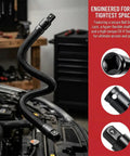 Half Inch Flexible Shaft Extension Bar For Impact Wrench And Ratchet installed in car engine bay, 350mm reach, bendable design
