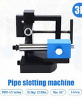 Heavy Duty Industrial Pipe Tube Notcher That Cranks From Zero To Fifty Degrees For Precision Cuts On Metal Wood And Plastic Piping Up To Seventy Six Mm, side view with cranking handle and adjustable guide.