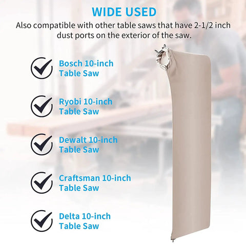 Heavy Duty Table Saw Dust Collector Bag With Reinforced Wire Frame To Kick Dust To The Curb And Keep Your Shop Sweet Universal Fit for Bosch, Ryobi, Dewalt, Craftsman, Delta.