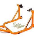 Beefy Paddock Lift Stand For Rear Wheel With Fork And Swingarm Spool, Heavy Duty Motorcycle Stand, 529 Lbs Capacity, Orange