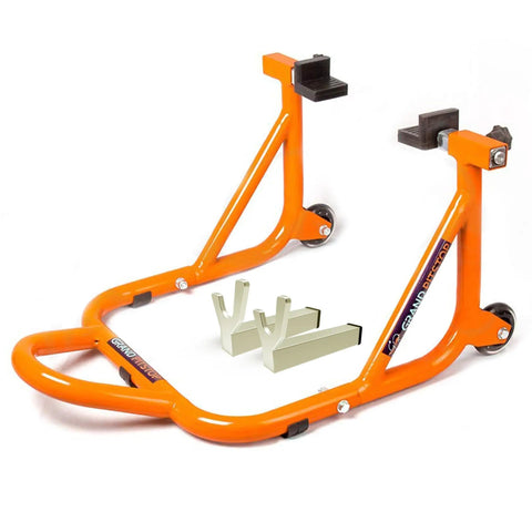 Beefy Paddock Lift Stand For Rear Wheel With Fork And Swingarm Spool, Heavy Duty Motorcycle Stand, 529 Lbs Capacity, Orange