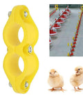 Water Pipe Clip Set 10 Pack Round Fasteners With Screws For Aquaculture Waterlines And Farm Lines No Fuss Durable ABS Material Easy Install 10 CM Piping Clips For Secure Pipe Fixing And DIY Projects featuring yellow clip with two chick images and farm watering system.