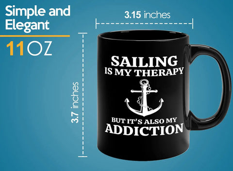 Is My Therapy Sailor Coffee Mug 11oz Black For Boaters And Sailors with anchor design and sailing quote