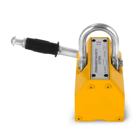 Top Notch 660 Lbs Steel Magnetic Lifter With Killer Neodymium Grip showing front view and rotating handle for lifting.