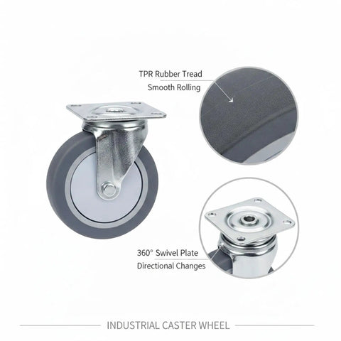 Heavy Duty TPR Plate Caster Wheel for Workspaces and Garages, smooth rolling with TPR rubber tread and swivel plate, 1 pack