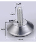 Close-up of 4 Pack Adjustable Furniture Legs With Anti Slip Bases, Steel Construction, showing dimensions and treaded post.