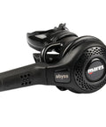 Abyss 22 Navy II Scuba Regulator Set First And Second Stage With 80 Cm Hose And Dynamic Flow Control Outlets, side view.