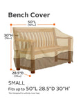 Diagram showing Veranda Water Resistant 50 Inch Patio Bench Cover For Outdoor Furniture Heavy Duty Weatherproof Protector dimensions.