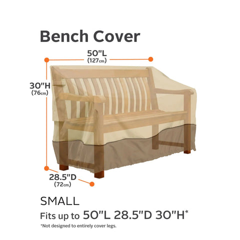 Diagram showing Veranda Water Resistant 50 Inch Patio Bench Cover For Outdoor Furniture Heavy Duty Weatherproof Protector dimensions.