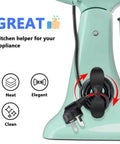 Stick On Cord Organizer For Kitchen Appliances, Easy Wrap Cord Holder for Mixer, showing cord wrapped on green appliance.