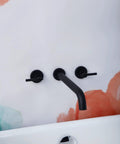 Wall Mount Tub Filler With Two Handles, Extra Long 11 Inch Spout Reach, High Flow Bathtub Faucet, Matte Black Finish