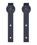Upgrade Your Digs With This 6.6 Ft Black Sliding Barn Door Hardware Kit showing two steel mounting brackets for smooth operation.