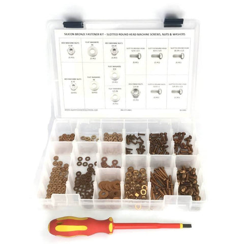 Silicon Bronze Electrical Screw Kit With Nuts And Washers And Insulated Screwdriver 377 Pieces in Compartments Box