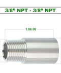 Stainless Steel Nipple Pipe Fittings 3/8 NPT Male X 3/8 NPT Female with dimensions, rust-resistant 304 stainless, 2-pack