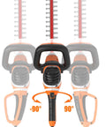 Electric Hedge Trimmer With Corded Power, 4.8 Amp, 24 Inch Dual Action Laser Blade showing adjustable handle angles for cutting