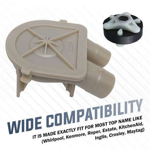 Washer Drain Pump And Heavy Duty Metal Core Motor Coupling Kit For Whirlpool And Kenmore Washers Replaces 3352492 3348215 3348014 3363394 WP3363394 Beefy Direct Drive Pump And Steel Core Coupling Easy Install Pro Quality Replacement, beige plastic pump and coupling